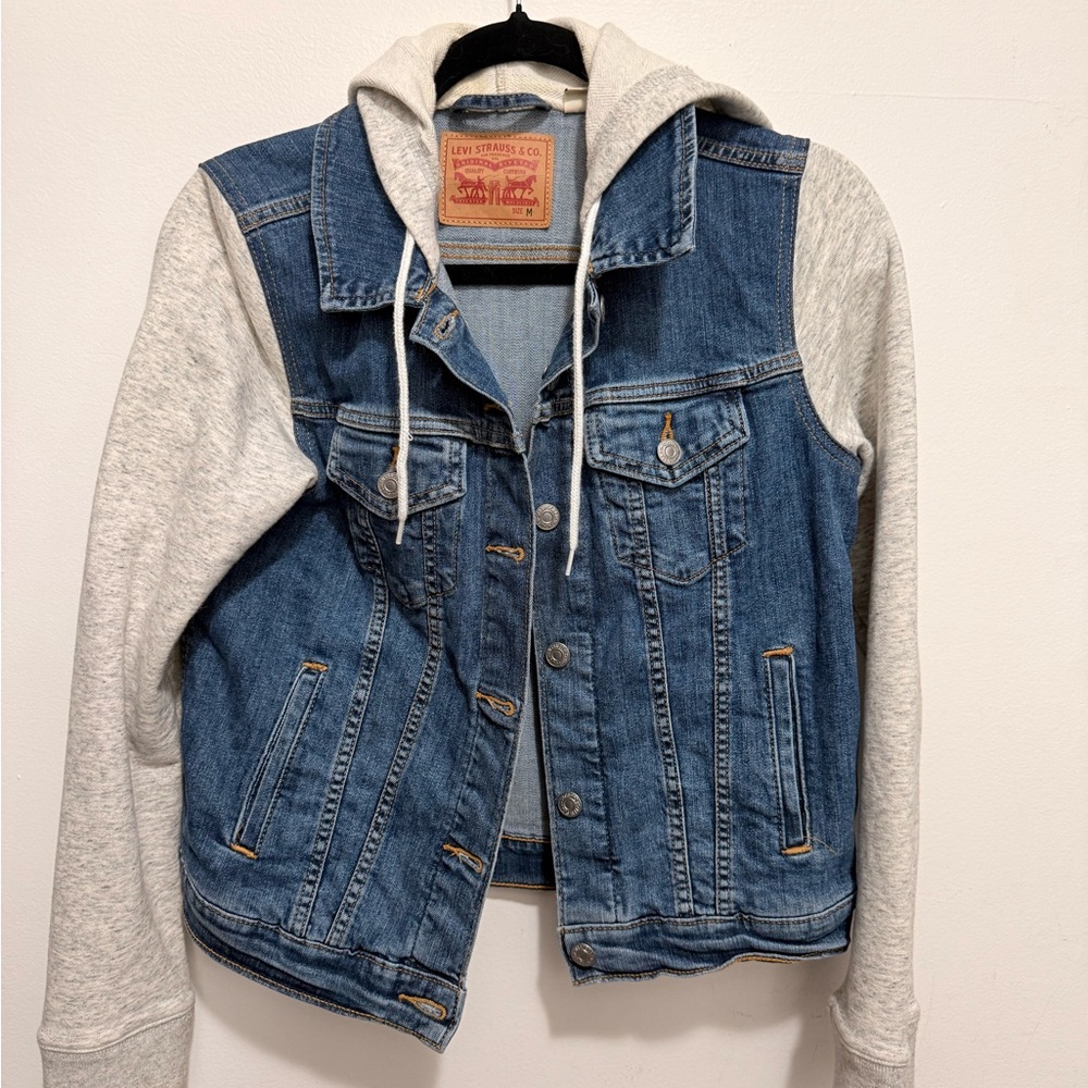 Levi's Blue Denim Jacket with Light Gray Hood
